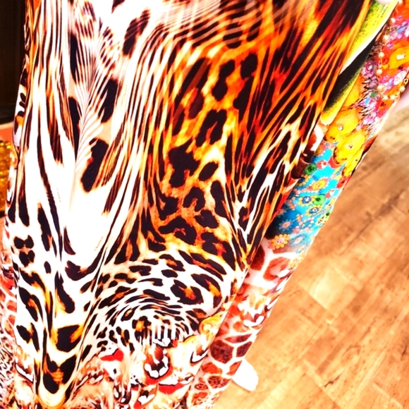 **LAST ONE***MANISH VAID Leopard Love Teal Orange Silk Hi-Lo Dress-NWT-OS - Picture 8 of 9